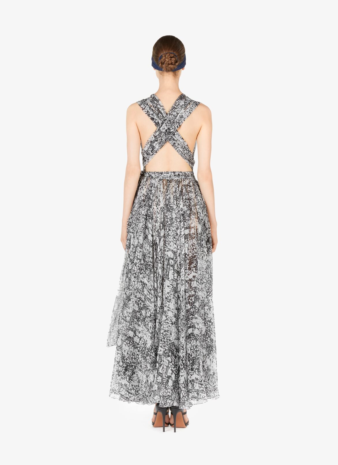 Flowing Silk Chiffon Dress  ALAÏA MULTICOLOR BROWN FLOWING SILK CHIFFON DRESS